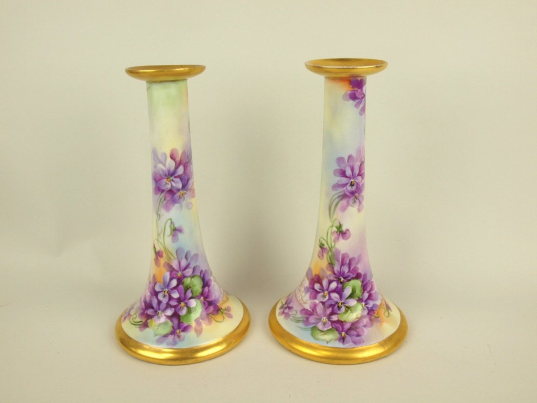 Pair of 10 1/2 hand painted porcelain candle holders (1 of 1)