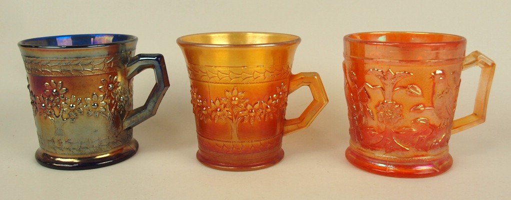 Lot of 3 carnival glass mugs: cobalt and marigold, (1 of 1)