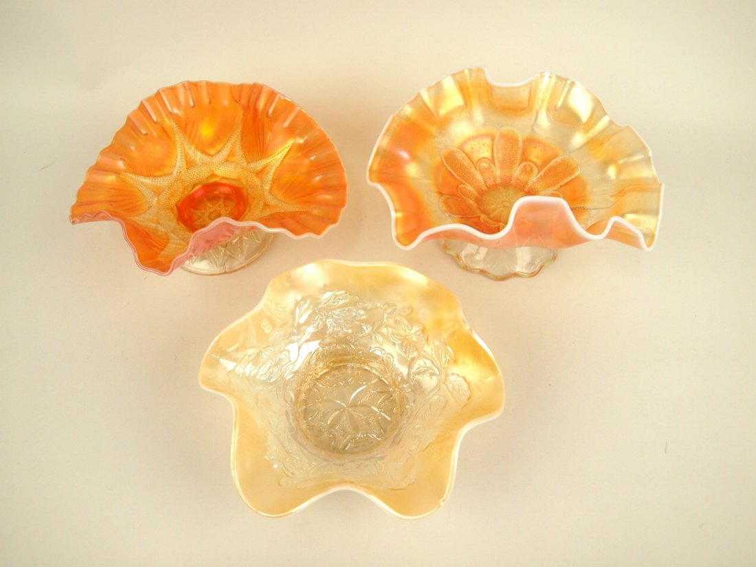 Carnival glass Imperial 3 opalescent footed bowls one (1 of 1)