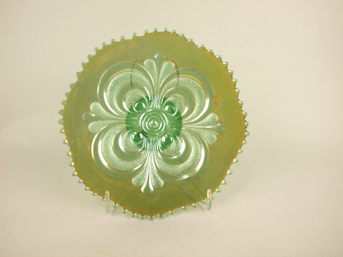 Imperial green carnival glass scroll embossed 9" plate (1 of 1)