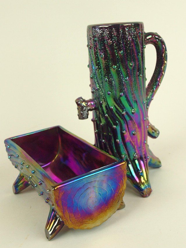 Amethyst Carnival glass Town Pump and Trough: Amethyst Carnival glass Town Pump and Trough