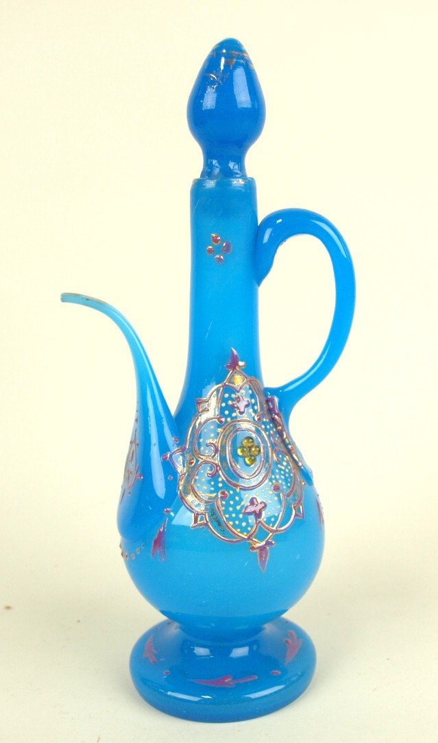 Blue bristol glass cruet with enamel (1 of 1)