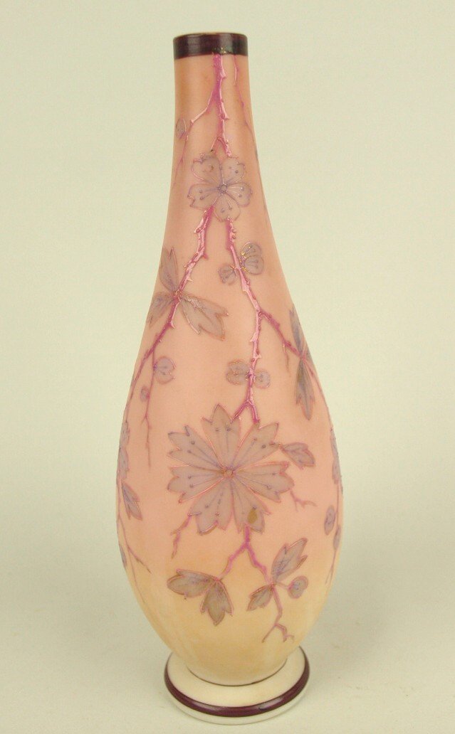 Mt. Washington Burmese flower enameled vase, 8 1/2" (1 of 1)