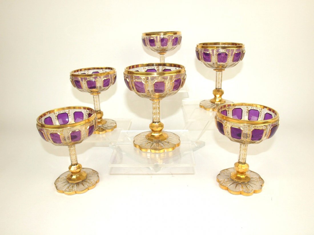 Moser set of 6 goblets with amethyst panels and heavy (1 of 3)