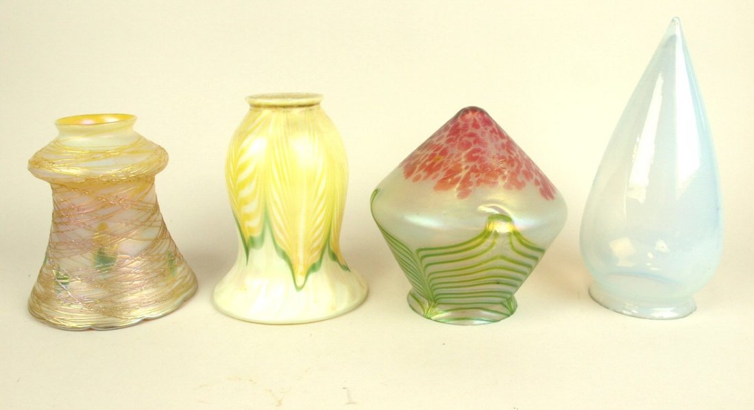 Art glass lot of 4 lamp shades, one signed Lustre Art (1 of 3)