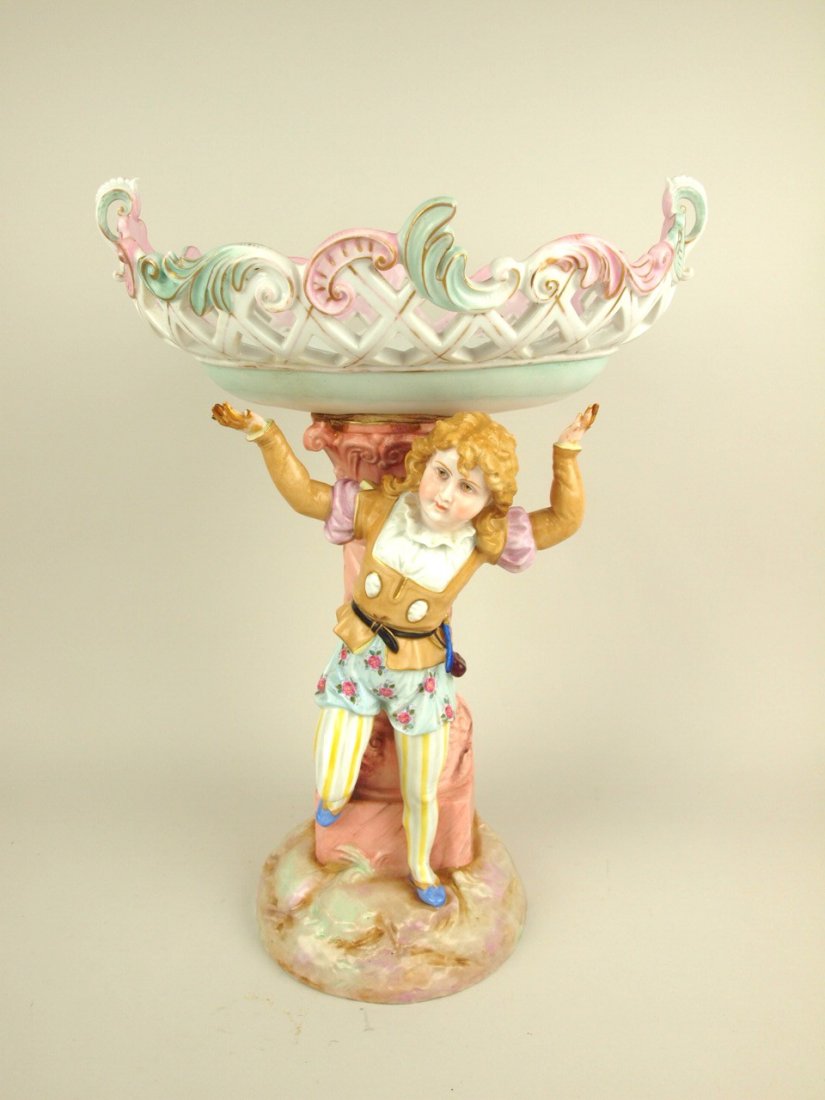 Large porcelain figural compote with boy holding bowl, (1 of 1)