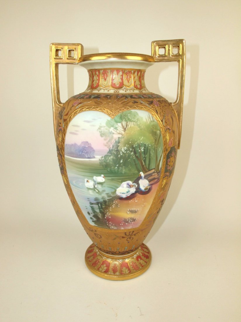 Nippon monumental porcelain vase with white ducks in (1 of 4)