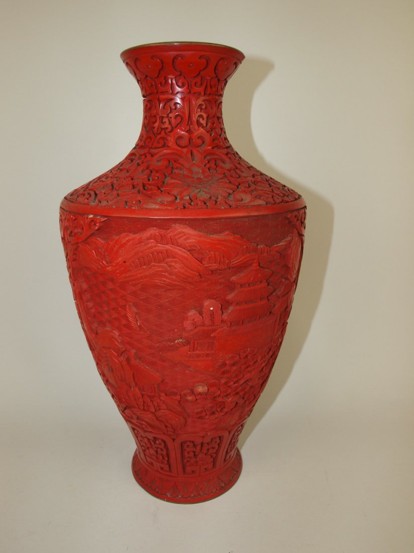 Cinnabar Chinese vase, 15 1/2" (1 of 3)