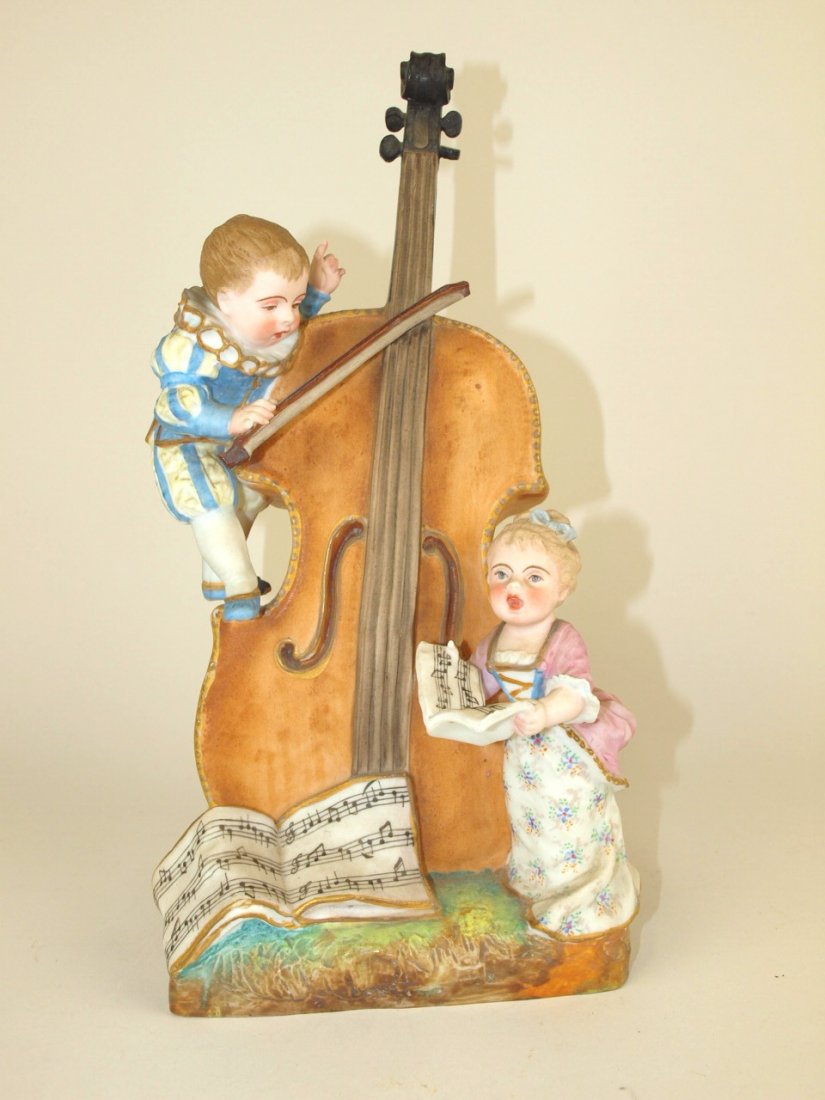 German bisque figural vase of cello with children 12" (1 of 3)