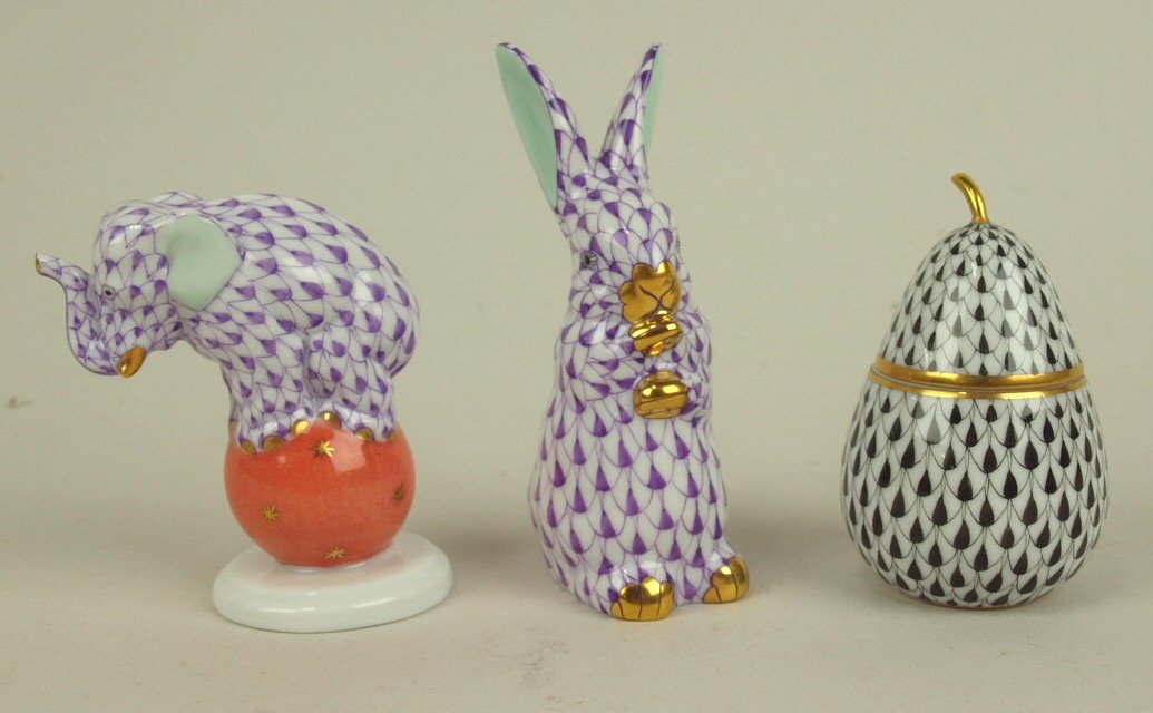 Herend lot of 3 items: rabbit, elephant, and pear jar (1 of 1)