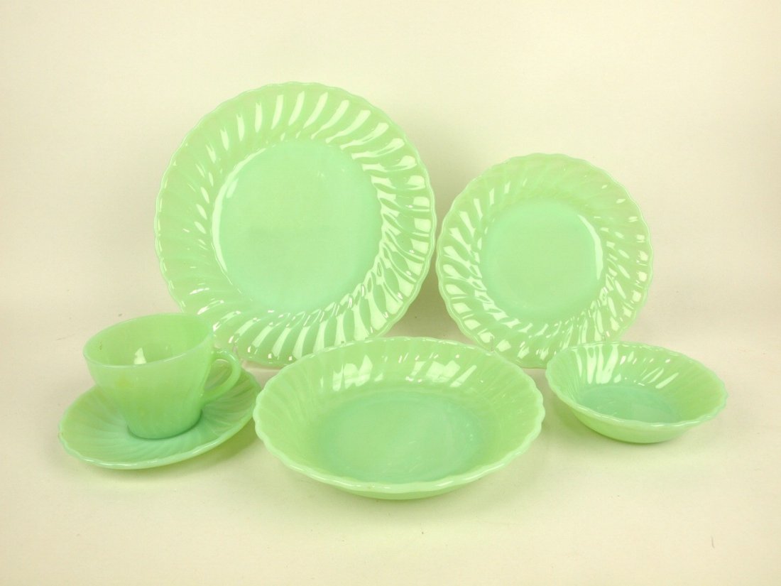 Fire King Jadeite swirl lot of 48 pieces: 6-10", and (1 of 2)