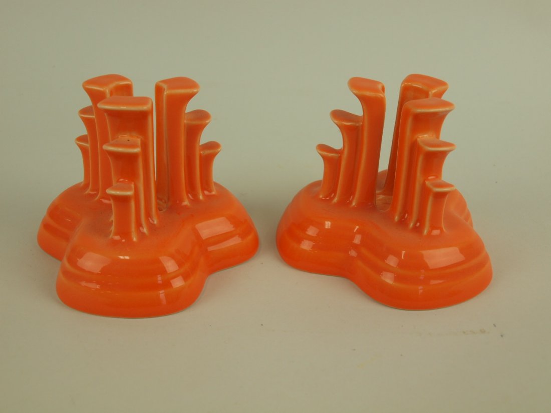 Fiesta Post 86 tangerine pair of pyramid candle holders (1 of 1)