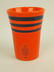 Fiesta RARE red water tumbler with blue stripes and "V"