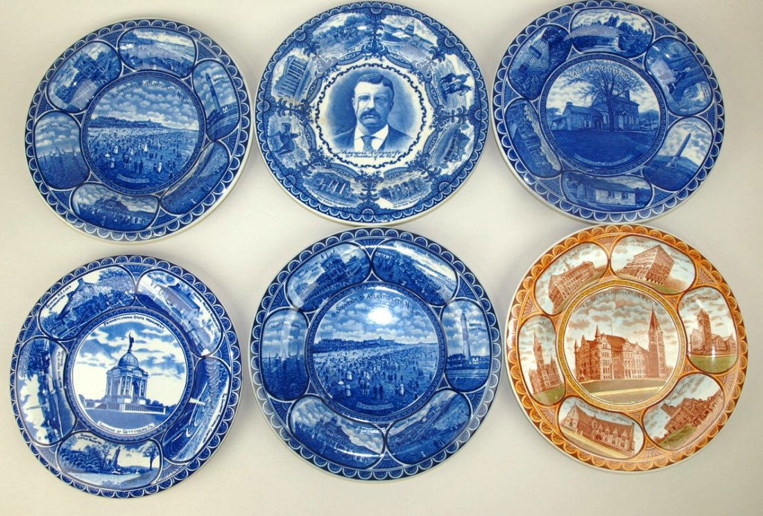 Blue & white Staffordshire lot of 5 historical plates (1 of 1)
