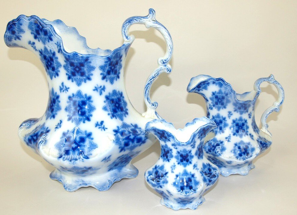 Grindley "Syrian" flow blue lot of 3 pieces, 11 1/2" (1 of 1)