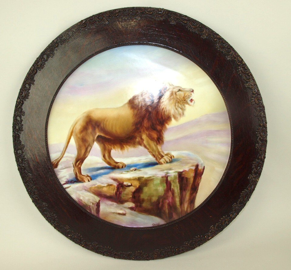 Limoges France painting on porcelain 16" oak framed (1 of 4)