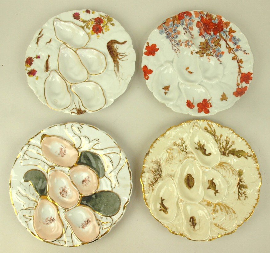 Poecelain lot of 4 turkey style oyster plates, chip to (1 of 1)
