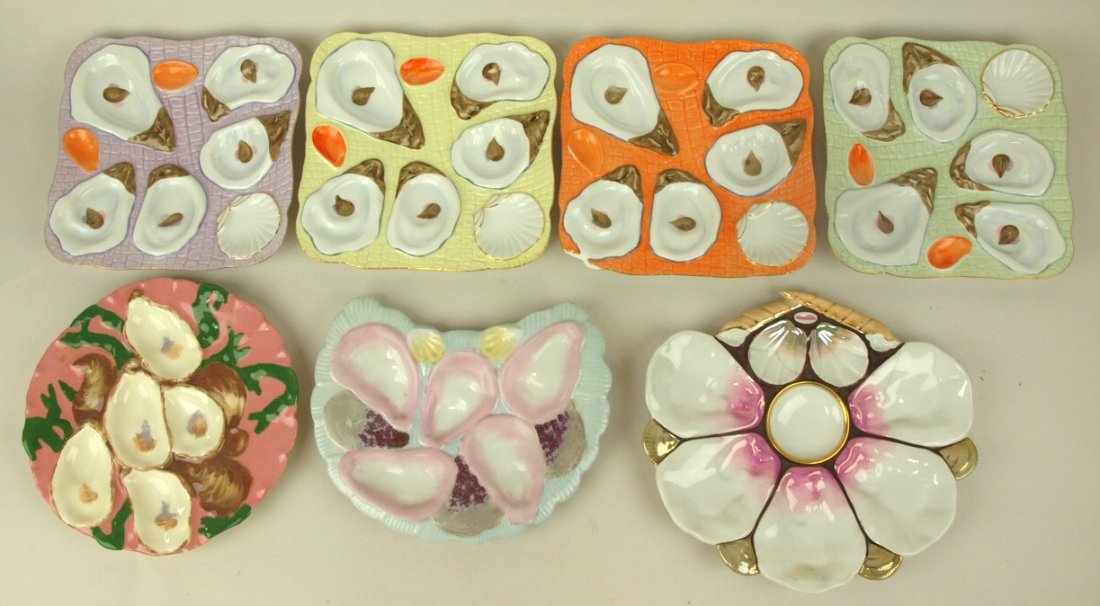 Lot of 7 oyster plates, 4 contemporary, 3 with chips (1 of 1)