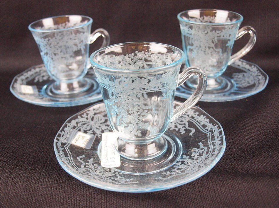 Fostoria "June" topaz lot of 3 demitasse cups & saucers (1 of 1)
