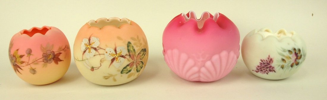 Lot of 4 art glass rose bowls: 2-Mt Washington bumese, (1 of 1)