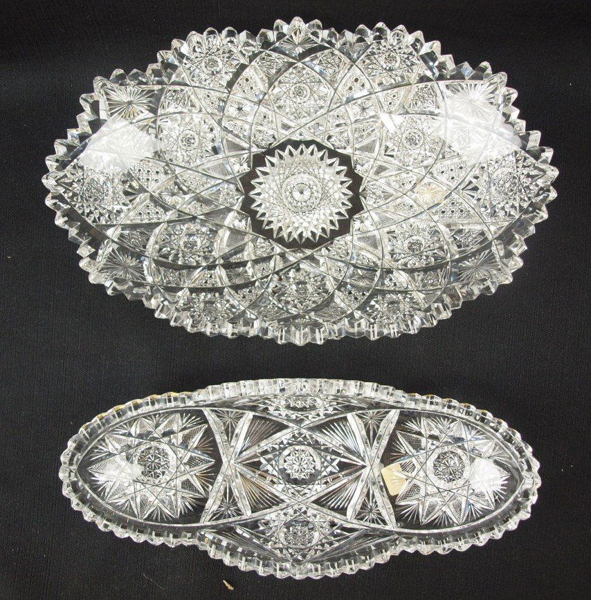Cut glass 11 3/4" x 7 3/4" oval bowl/tray and 11" (1 of 1)