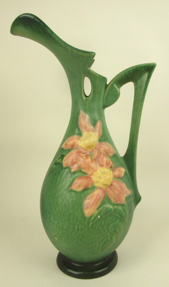 Roseville green clematis ewer, 15 1/2" spout repair (1 of 1)