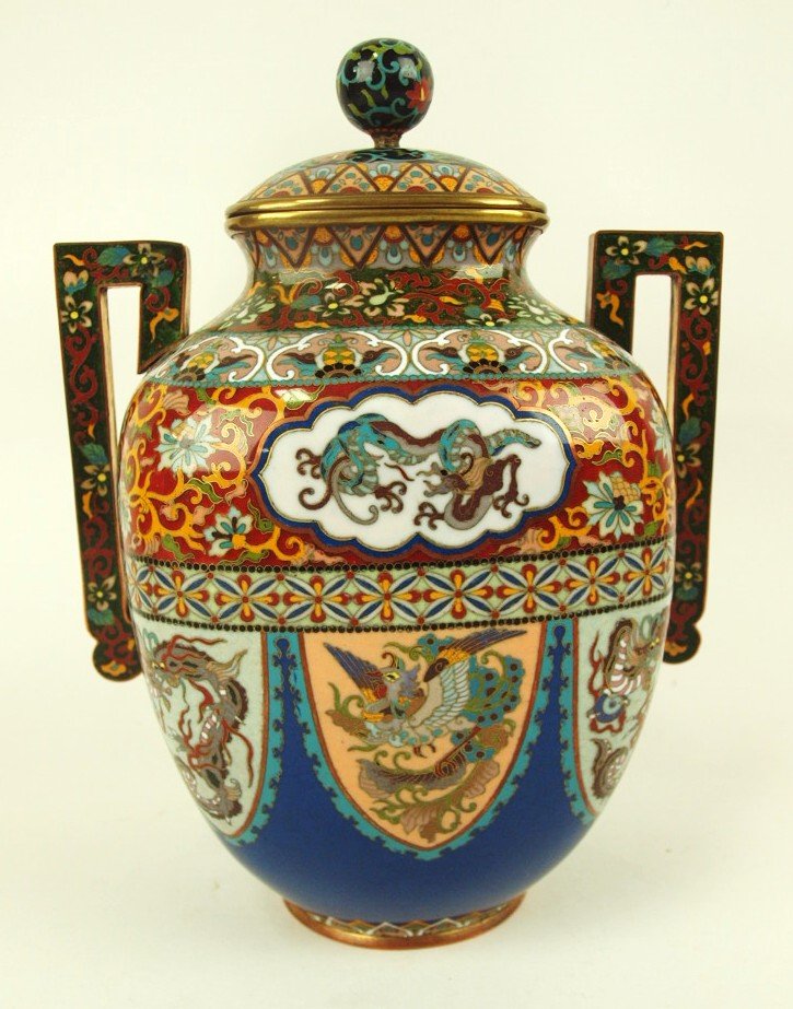 Cloisonne' large covered urn, 9 1/2" (1 of 1)