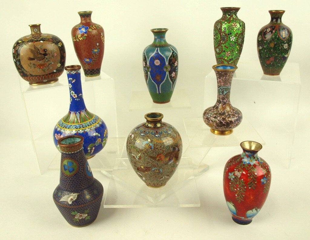 Cloisonne' lot of 10 vases, 4" to 7" (1 of 7)