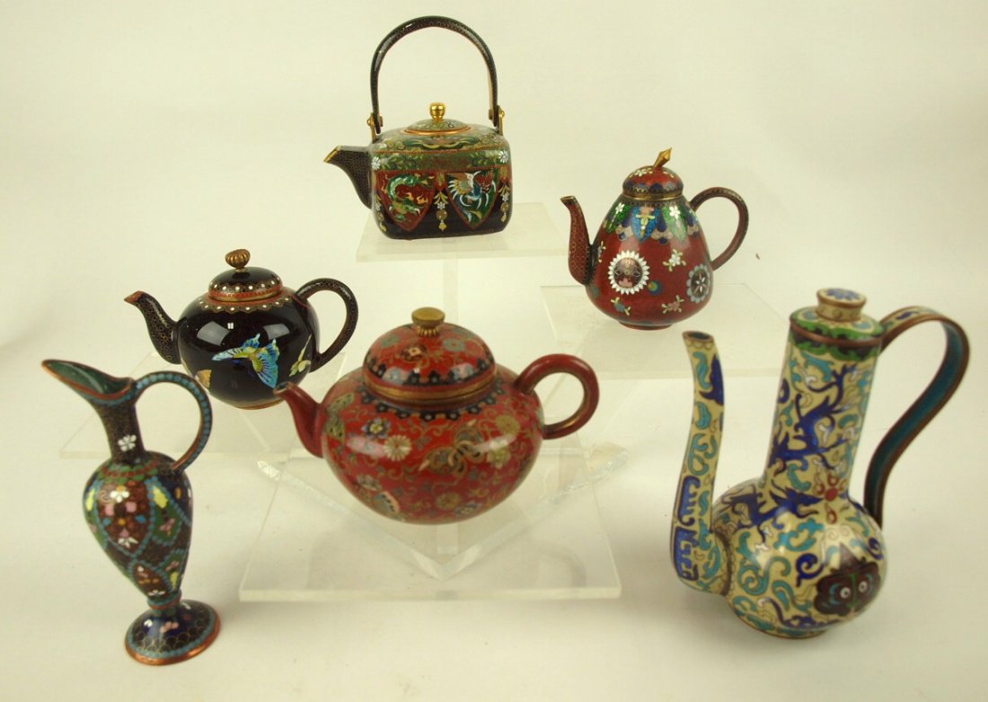 Cloisonne' lot of 5 teapots & one ewer (1 of 5)