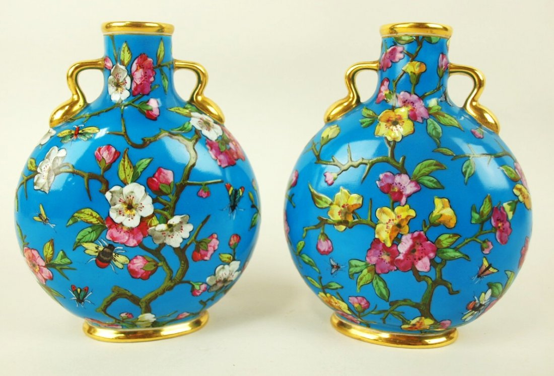 Coalport pair of rare Aesthetic Movement moonflasks in (1 of 3)