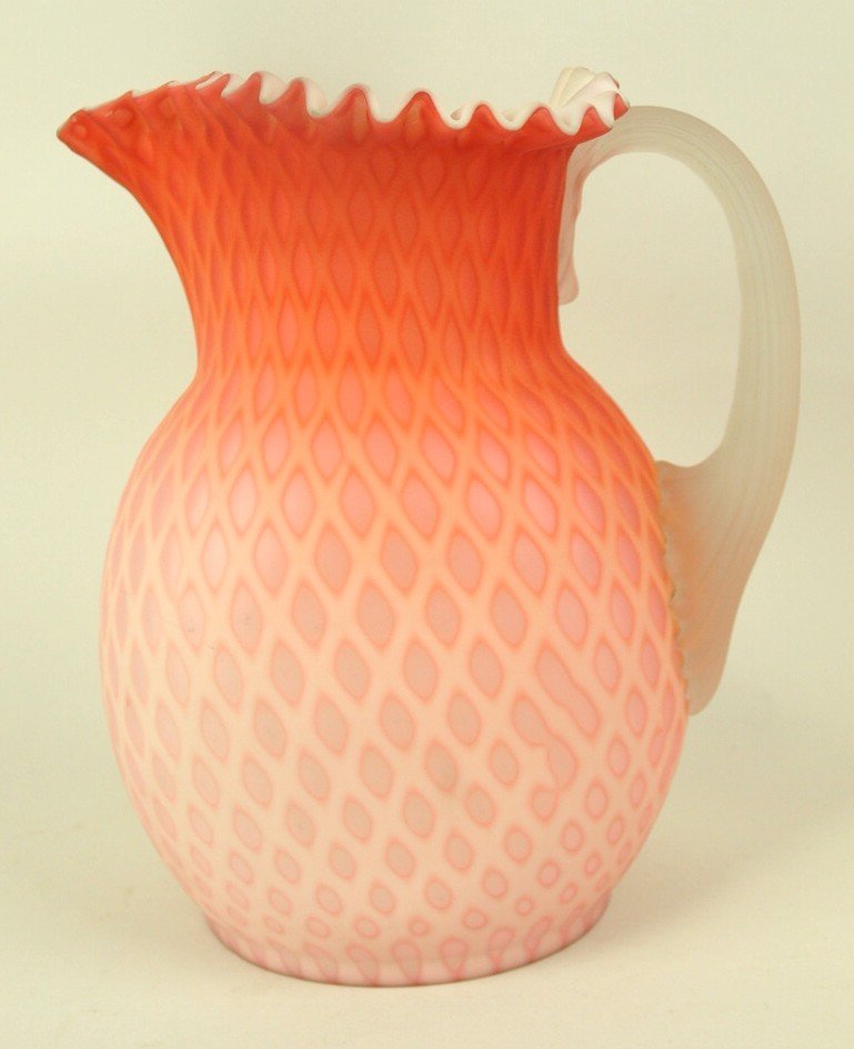 Mt Washington diamond gilted satin glass pitcher with (1 of 1)