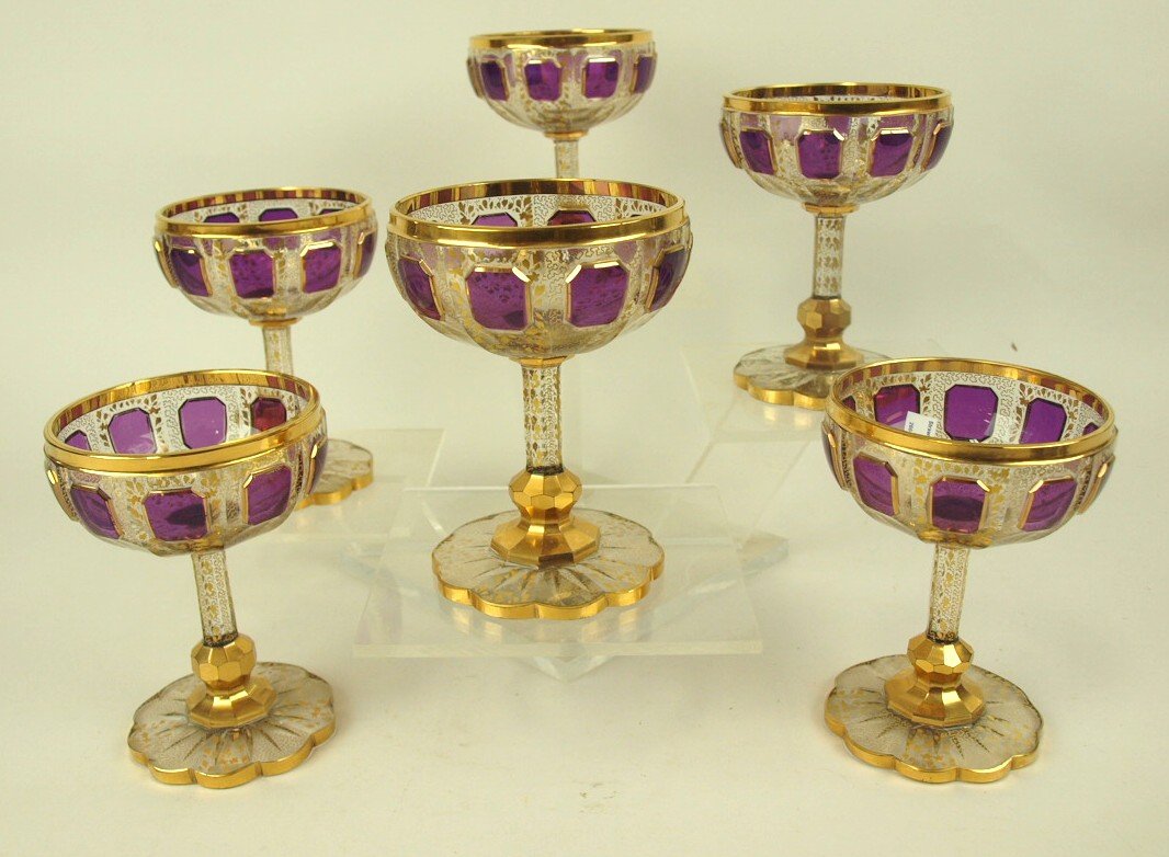 Moser set of 6 hampagne goblets with purple panel and (1 of 2)