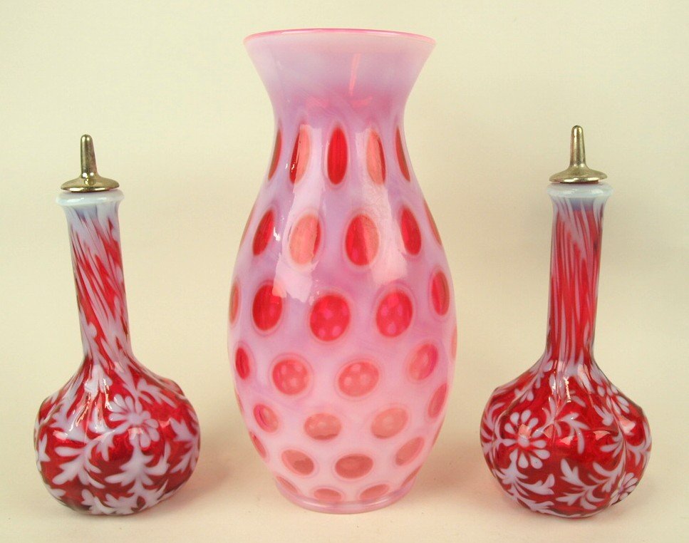 Cranberry opalescent daisy & fern pair of barber (1 of 1)