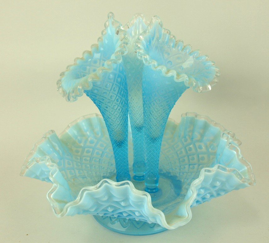 Fenton blue opalescent diamond and lattice 3 lily (1 of 1)