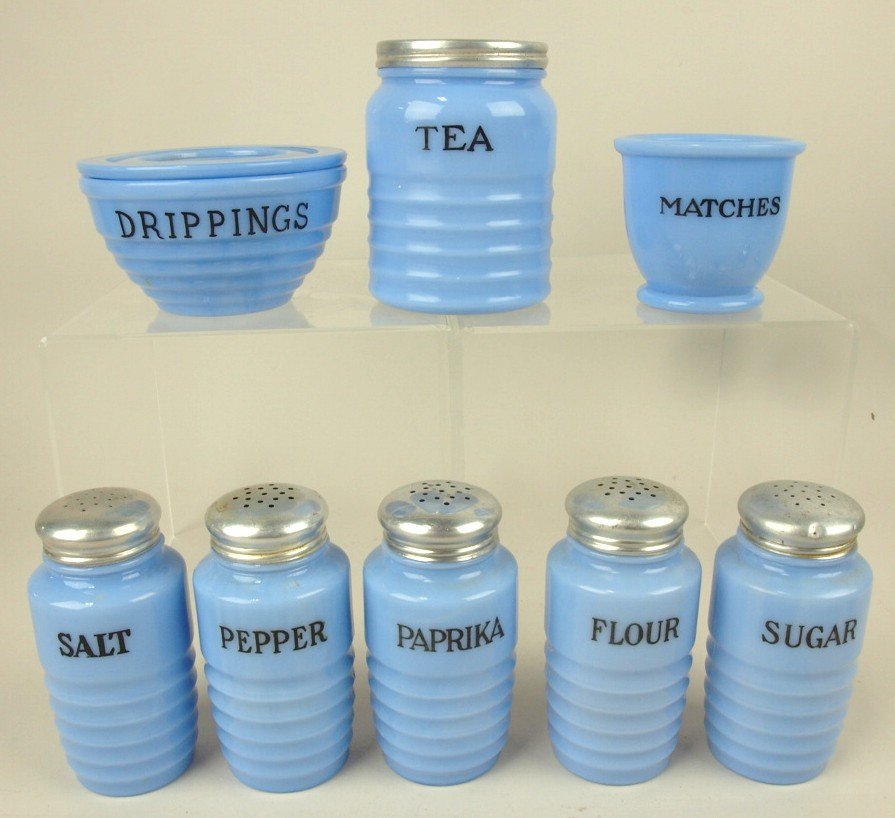 Delphite blue 8 piece set: drippings, tea, matches, (1 of 1)