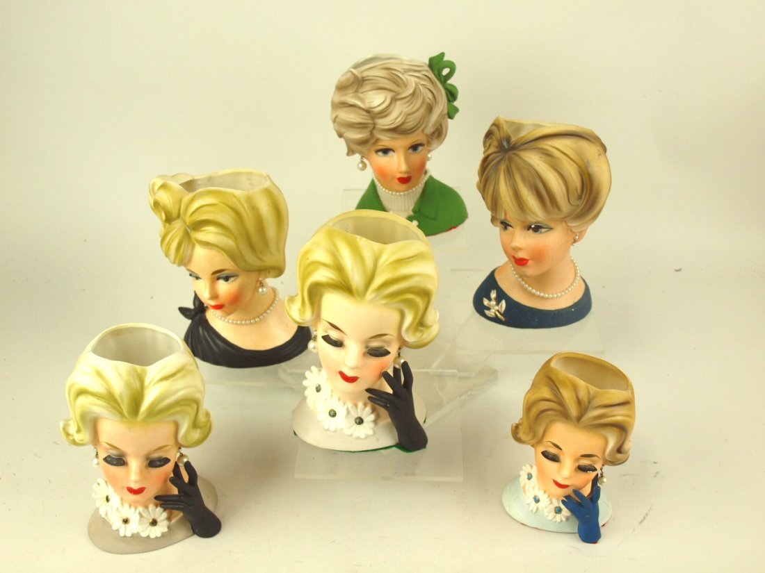 Napco lot of 6 lady head vases 5-7", 1-5 1/2" (1 of 1)