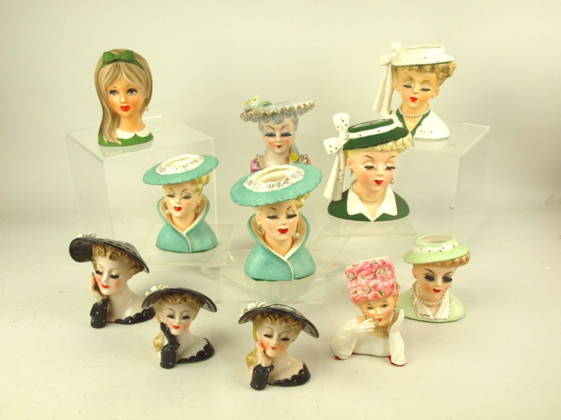 Lot of 11 lady head vases 4" to 5 1/2" (1 of 1)