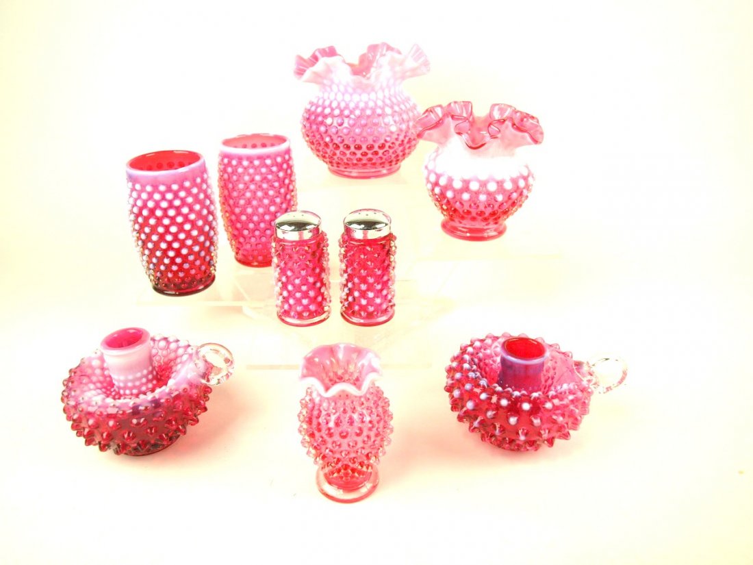 Fenton cranberry opalescent hobnail lot of 9 assorted (1 of 1)