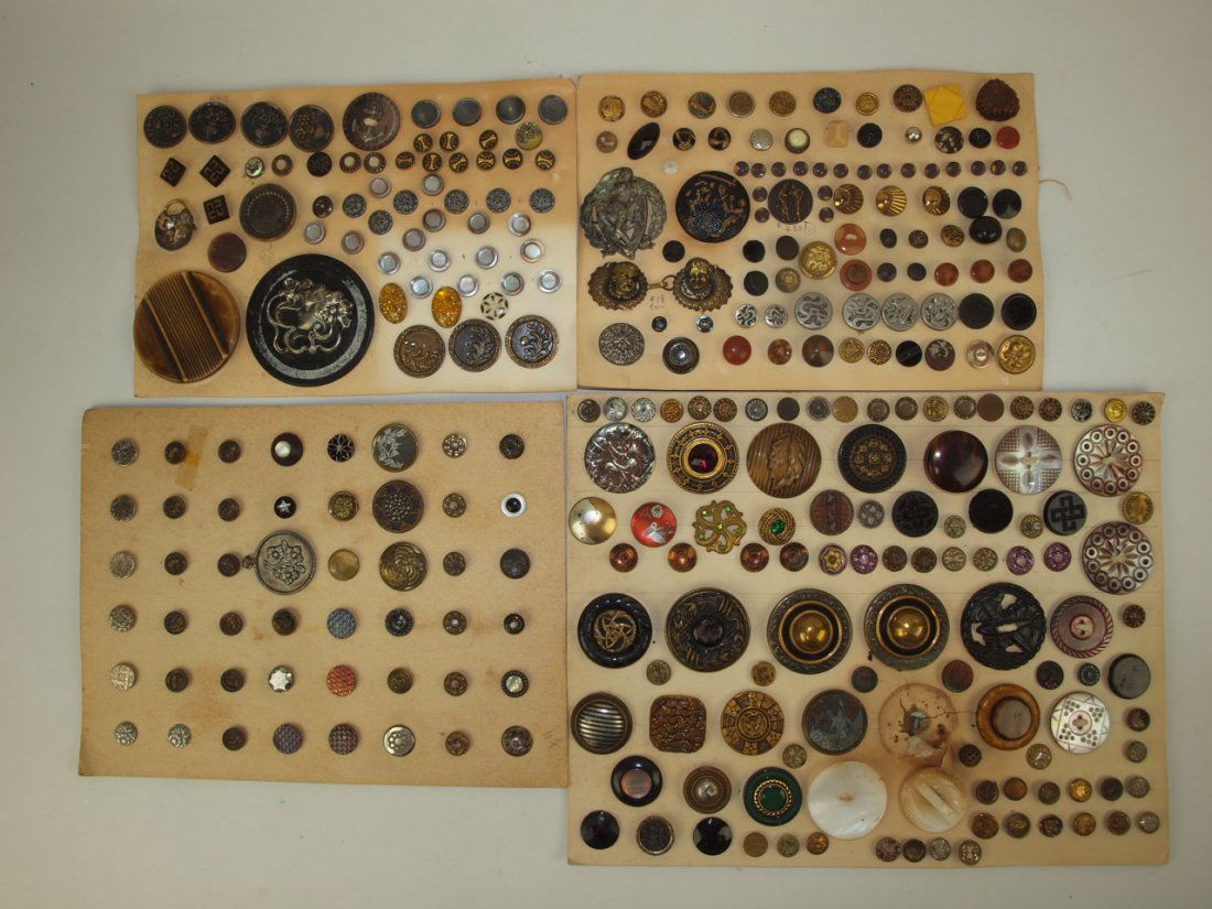 Lot of 4 cards of antique buttons, some sterling (1 of 5)