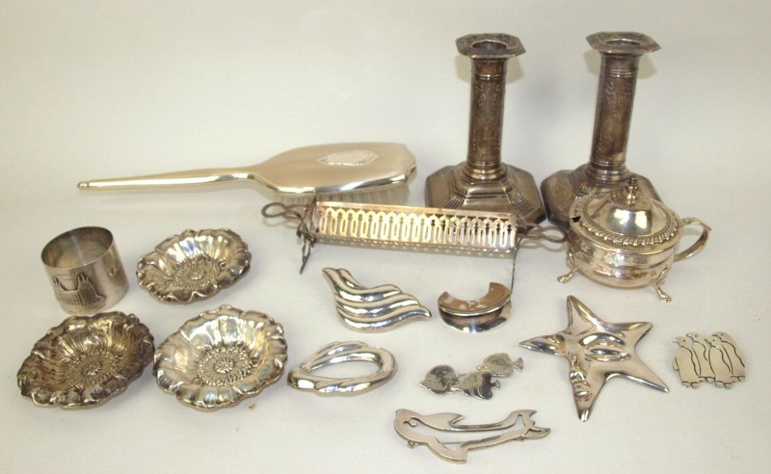 Sterling silver lot of weighted candle holders, hair (1 of 1)