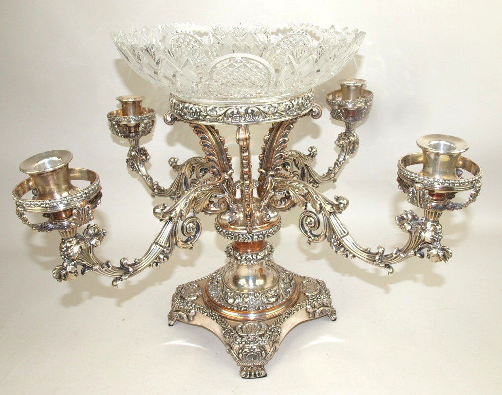 Silver over copper monumental table center with cut (1 of 2)