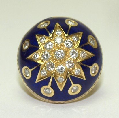 Ladies 14kt yg ring, blue enamel with 24 diamonds, (1 of 2)