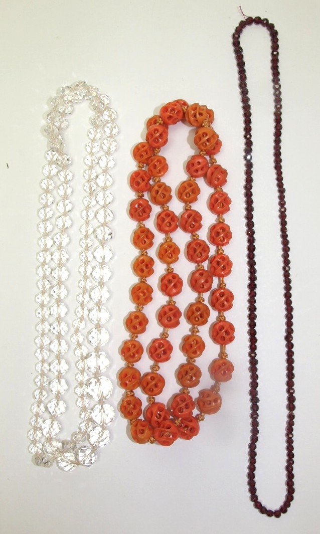 Rock crystal 21" necklace, coral type (1 of 1)