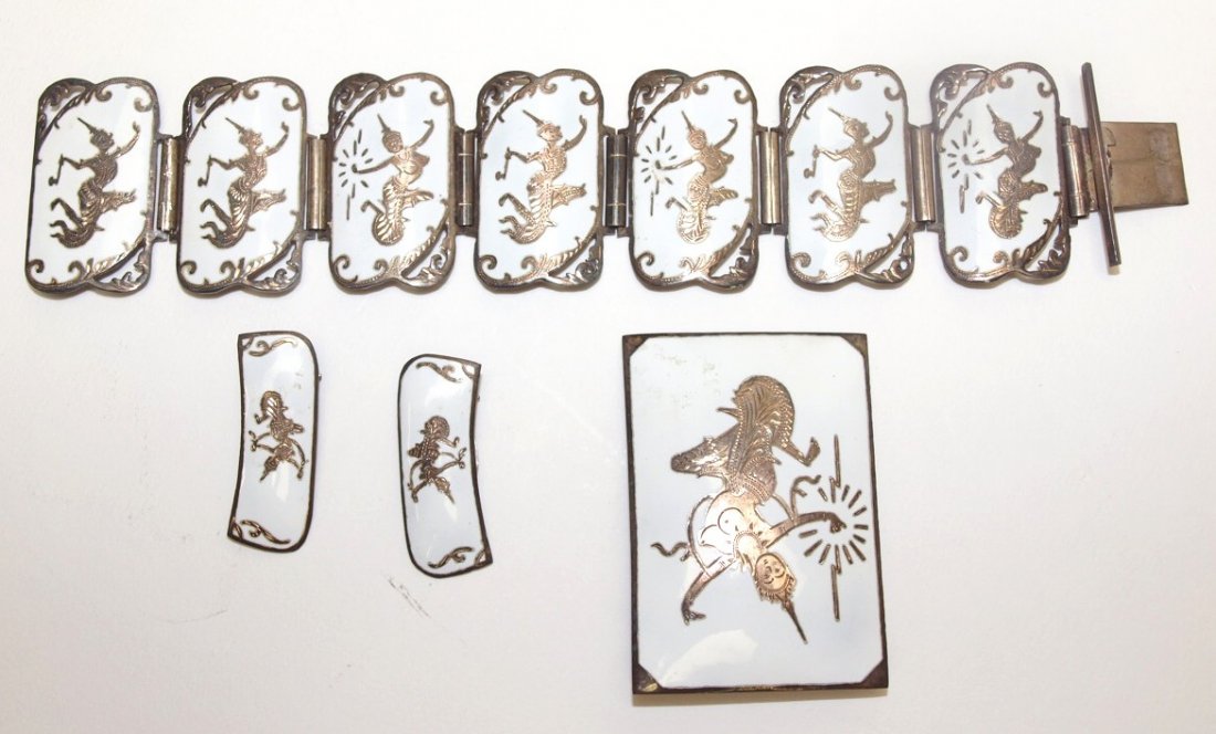 Siam sterling silver antique enameled ladies bracelet, (1 of 1)