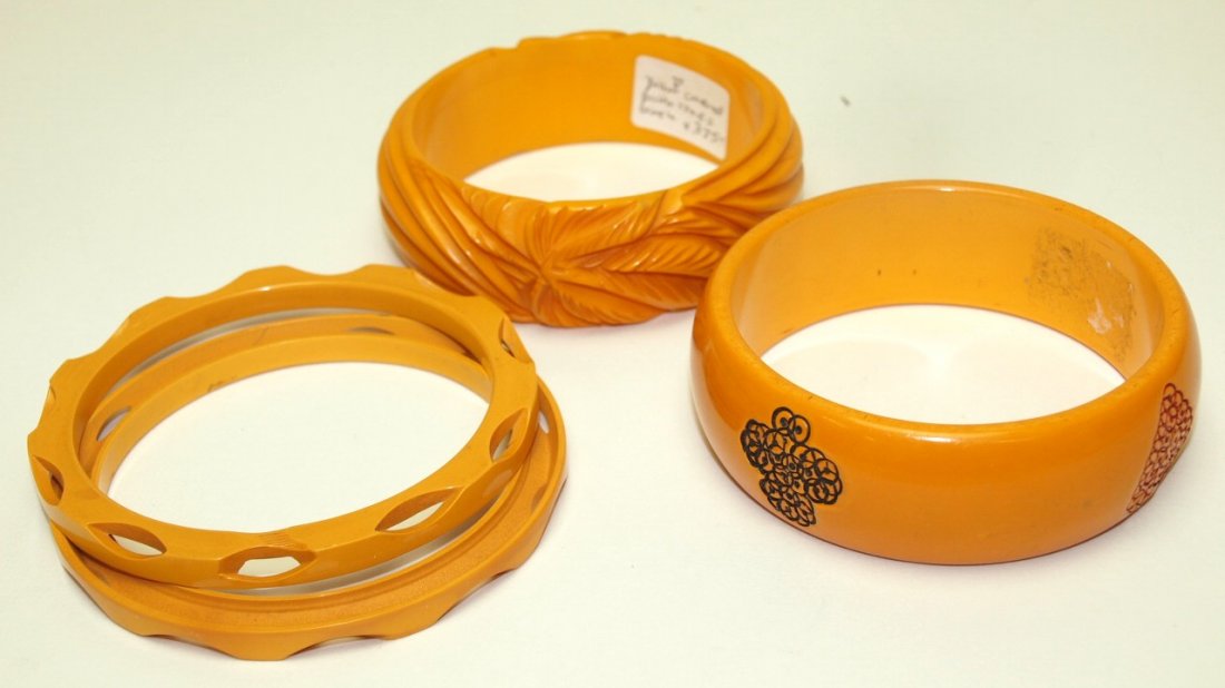 Bakelite yellow lot of 3 bangle bracelets (1 of 1)