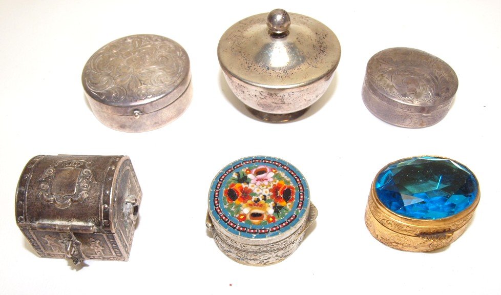 Lot of 6 pill boxes, 4 sterling, 1 micro mosaic (1 of 1)