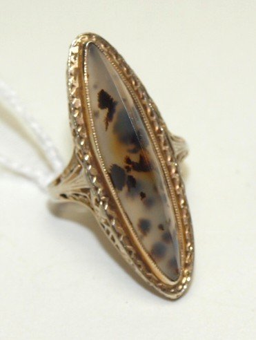 18kt yg moss agate filagree ring, size 5, 2.8 DWT (1 of 1)