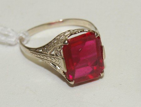 14kt wg antique Victorian filagree ring with red stone (1 of 1)