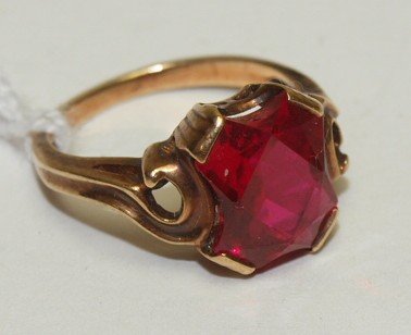 10kt yg antique Victorian ring with red stone, size 6, (1 of 1)