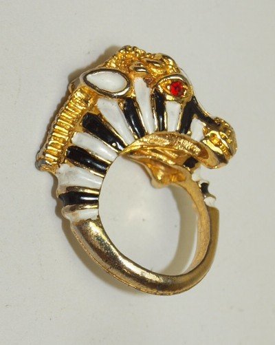 Enamel zebra ring with ruby eyes: Enamel zebra ring with ruby eyes